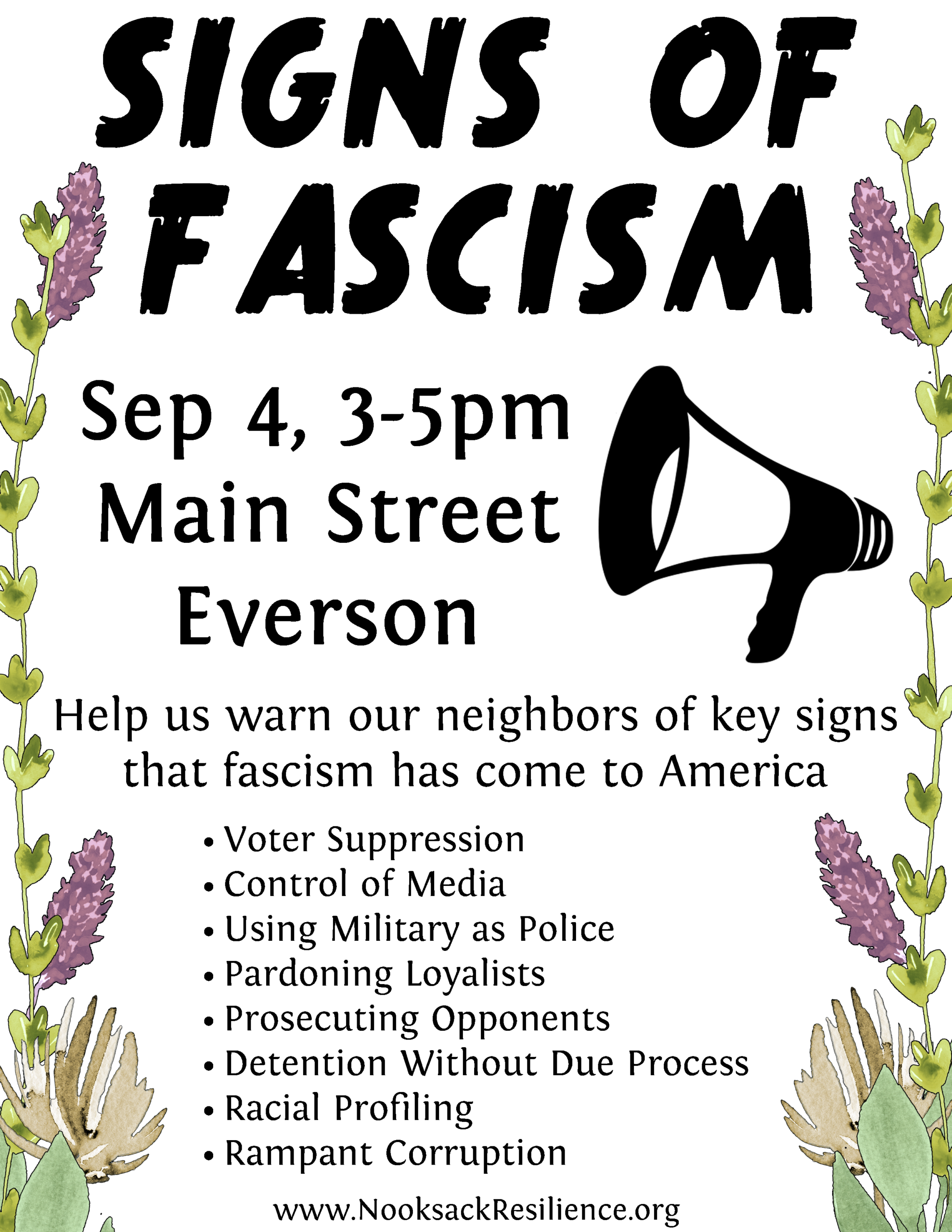 Warning Signs of Fascism September 4 3-5pm Main Street Everson